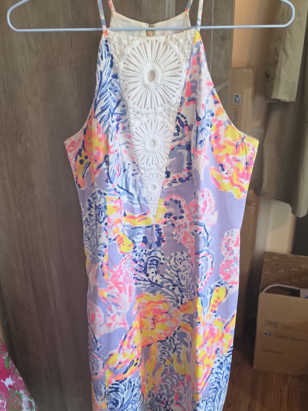 Lilly Pulitzer Lavender Floral Mini Dress with Neon Pink & Yellow Accents